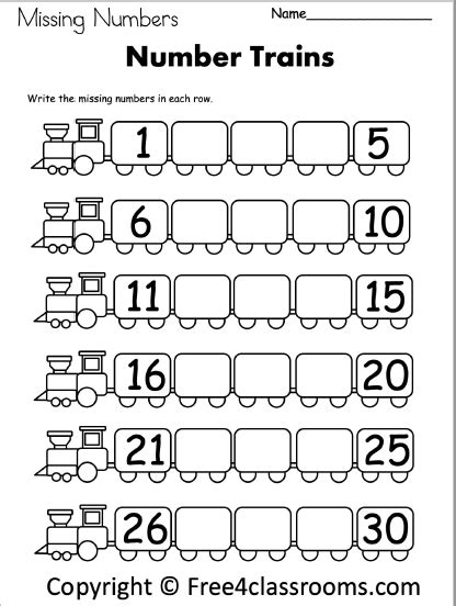 Free Kindergarten Math Numbers Worksheets Free4classrooms