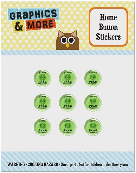 Resist Pear Pressure Peer Funny Humor Set Of 9 Puffy Bubble Home Button Stickers Fit