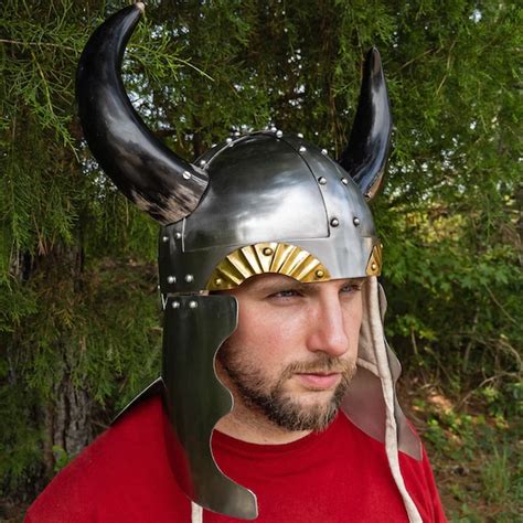 Viking Leader Horned Helmet Medieval 18 Gauge Steel Unlined Etsy