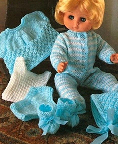 Knitting Pattern Baby Doll Clothes 12 18 Sleepsuit Onesie And Clothes