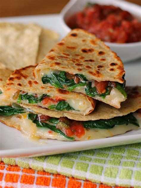 Cook and stir until the vegetables have softened, about 10 minutes. Spicy Spinach Quesadilla Recipe: A Quick Vegetarian Dinner ...