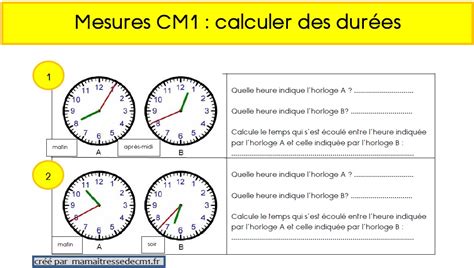 Calculs De Durées En Cm1 Ma Maitresse De Cm1 Cm2