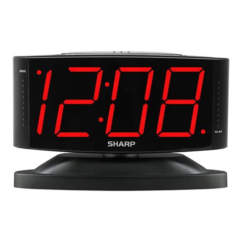 Sharp Led Digital Alarm Clock Swivel Base Black Case Red Display