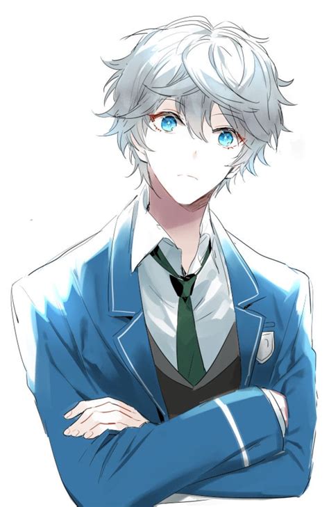 Anime Guy With White Hair And Blue Eyes