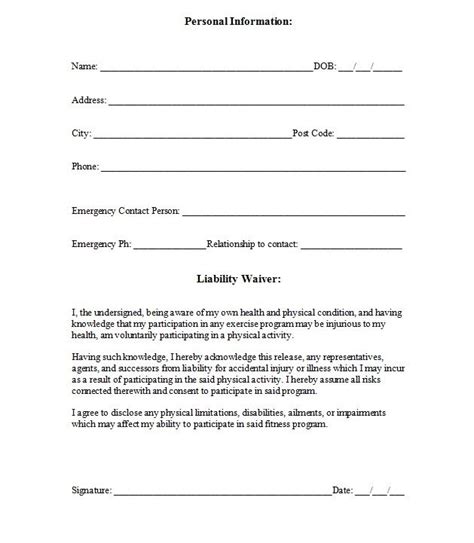 Printable Sample Release And Waiver Of Liability Agreement Form