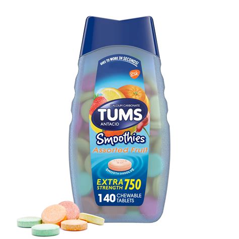 Buy Tums Smoothies Assorted Fruit Extra Strength Chewable Antacids 140 Ct Online At Lowest