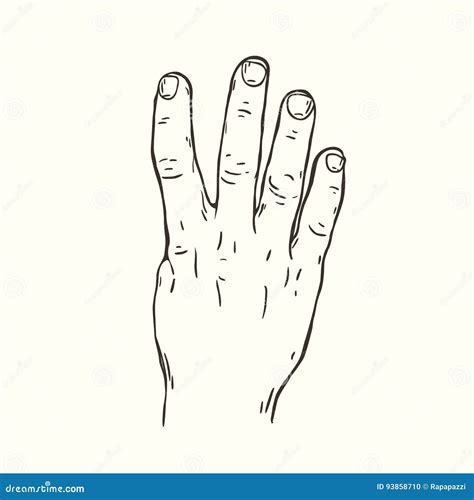 Four Fingers Gesture Line Icon Hand With Four Fingers Up Vector