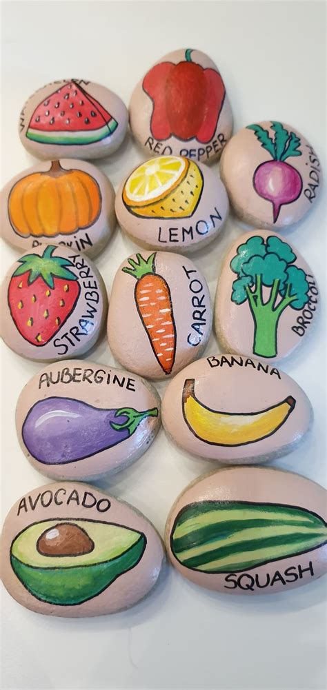 Fruit And Vegetables Story Stones Paint Avocado Banana Carrot Etsy In