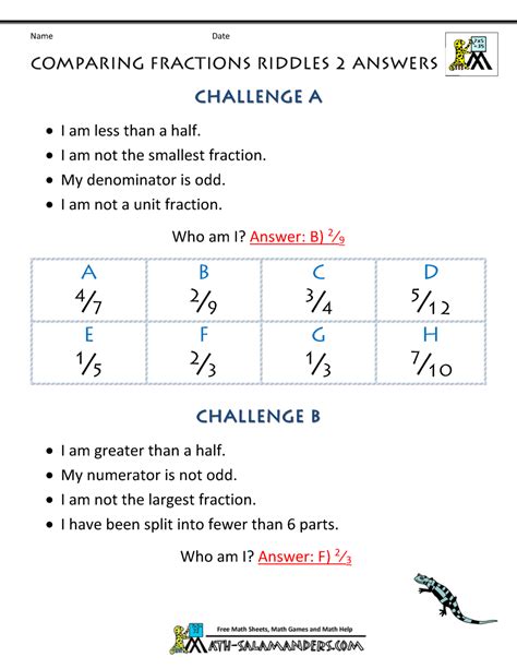 Check spelling or type a new query. Comparing Fractions Riddles 2 Answers | Fractions worksheets, Fraction riddles, Learning fractions