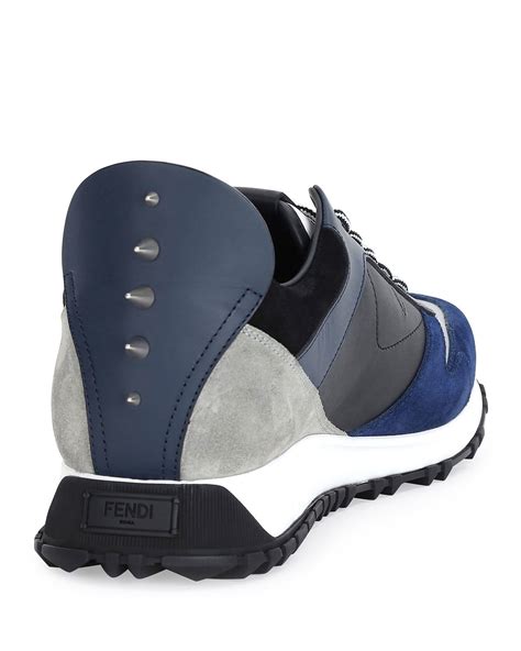 Fendi Monster Runner Spike Back Leather Sneaker In Blue For Men Lyst