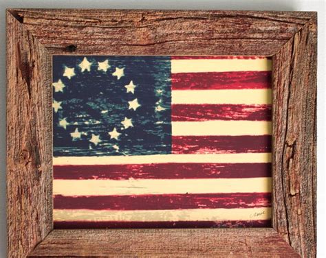 American Flag Art Print In Reclaimed Barn Wood Frame Rustic Etsy