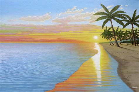 Paint a mountain sunset (for beginners): Tropical Sunset Painting by Kenneth M Kirsch