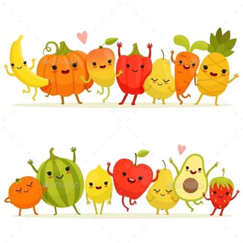 Cartoon Fruits And Vegetables In Group Vegetable Cartoon Fruit Cartoon Fruits Drawing
