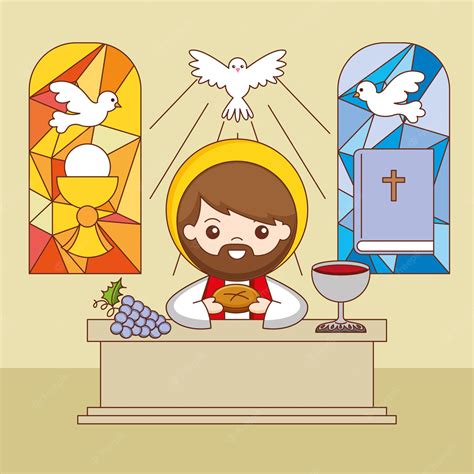 Sacerdote En El Altar Con Pan Y Vino La Institución De La Santa
