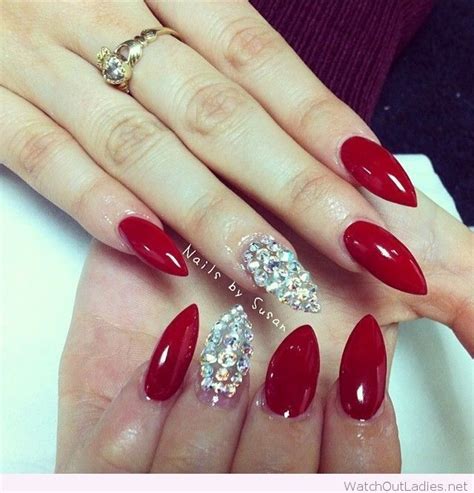Pin By Qiug On Nailed It Diamond Nails Nails Red Stiletto Nails