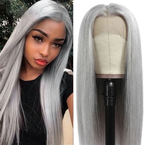 New Wig Human Hair Wigs Gray Lace Front Grey Silver Pre Plucked