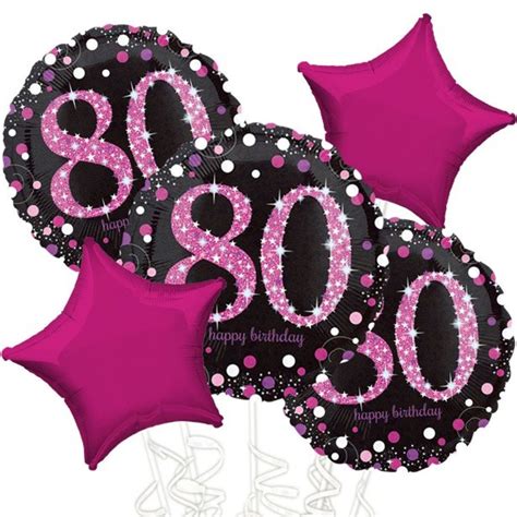 80th Birthday Pink Sparkling Celebration Balloon Bouquet Assorted