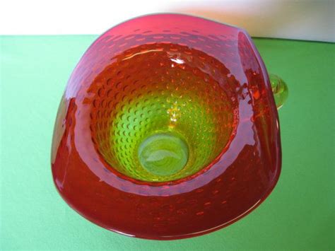 Vintage Kanawha Art Glass Amberina To Amber Hat Hobnail 5 1 2 Pitcher Made In Usa Glass Art
