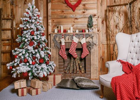 Mohome Polyster 5x7ft Wood House Photography Backdrops Christmas Tree