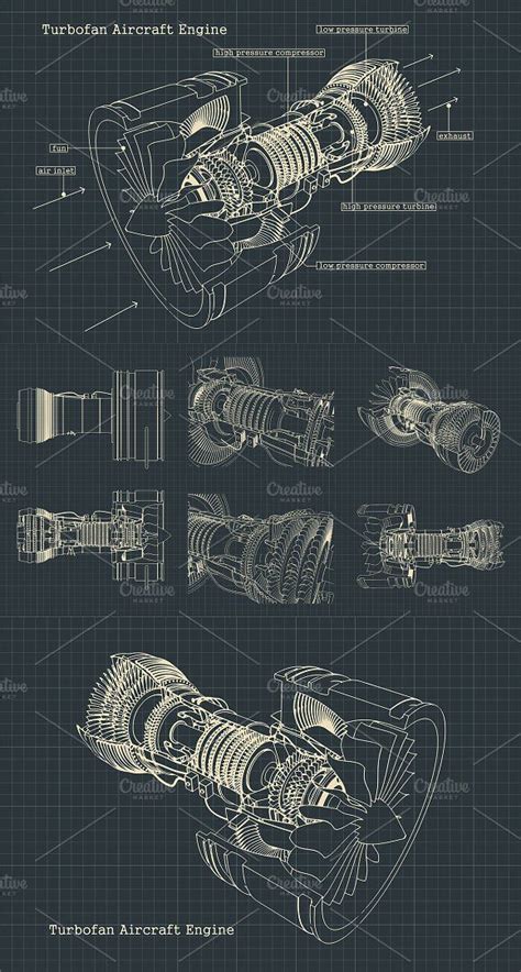Turbofan Engine Blueprints Set Blueprints Mechanical Engineering