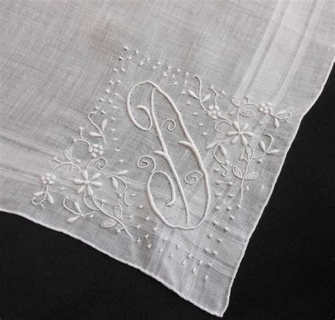 D Monogram Hanky Vintage White On White Embroidered Wedding Etsy