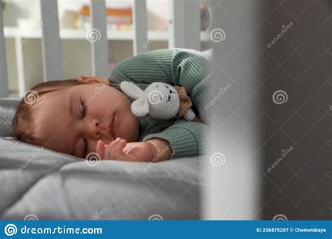 Cute Little Baby Sleeping In Crib At Home Bedtime Stock Image Image