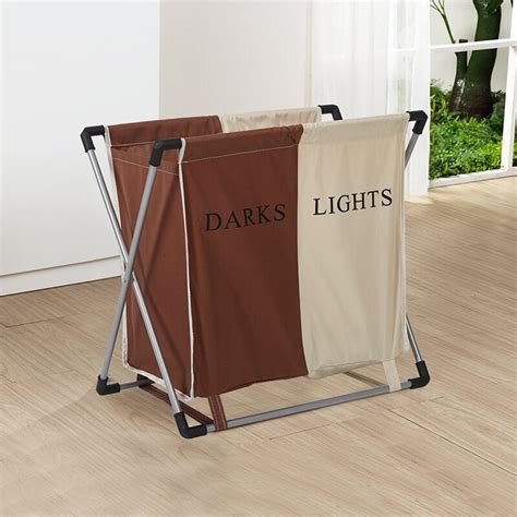 Floding 2 Bags Laundry Sorter Hamper Washing Clothes Light And Dark Sort