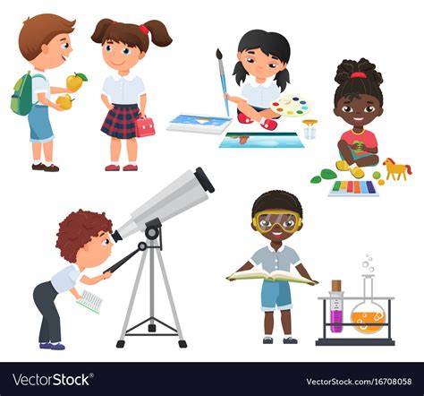 Cute Pupils Activity In School Set Little Vector Image