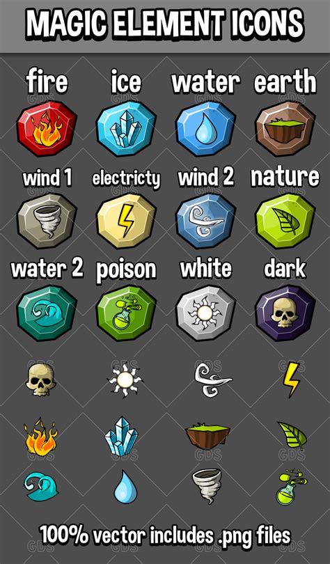 Magic Element Icons Game Assets Ice Icon Icon Game Icon