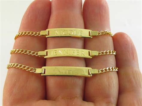 Baby Id Name Bracelet 14k Solid Yellow Gold Gold Cuban Link Etsy