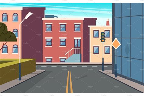 City Street Cartoon Urban Structure Background Graphics Creative