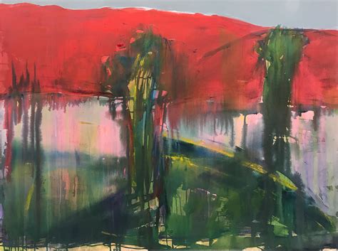Katharine Dufault River Iv Red And Green Abstract Landscape Painting