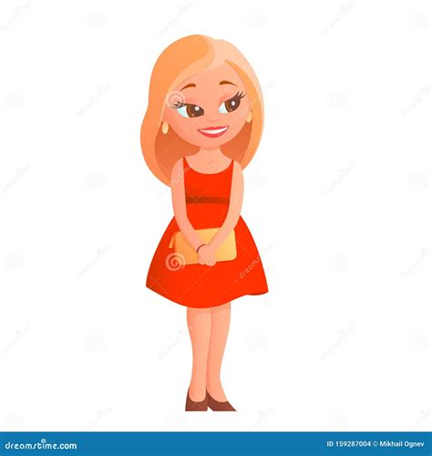 Cartoon Girl In Red Dress Stock Vector Illustration Of Person 159287004