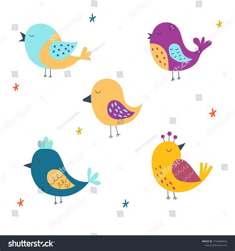 Set Cute Birds Vector Illustration Isolated Stock Vector Royalty Free