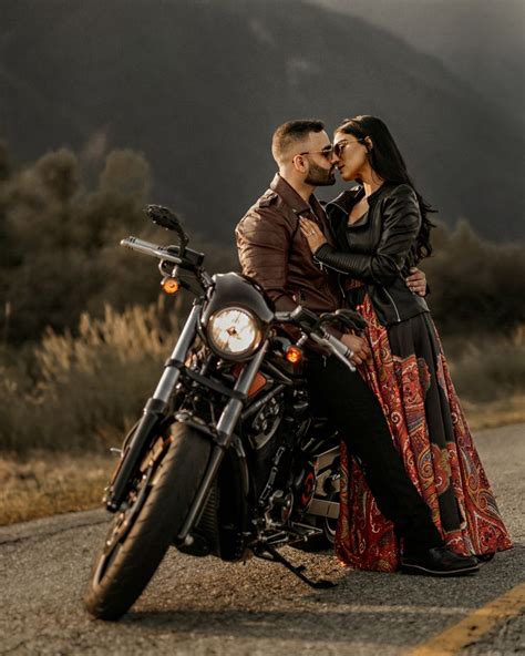 Edgy Vancouver Couple Takes Harley Motorcycle For A Spin At Engagement