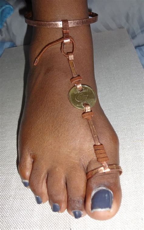 Adjustable Copper Anklet With Matching Toe Ring By Sandalatasha