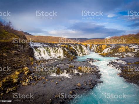 Beautiful Bruarfoss Waterfall With Turquoise Water In Iceland Stock