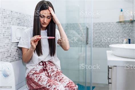 Big News In The Bathroom Young Woman Discovers Shes Pregnant Stock