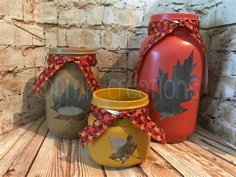 Set Of Fall Leaves Painted Mason Jar Tea Light Candle Holders Etsy