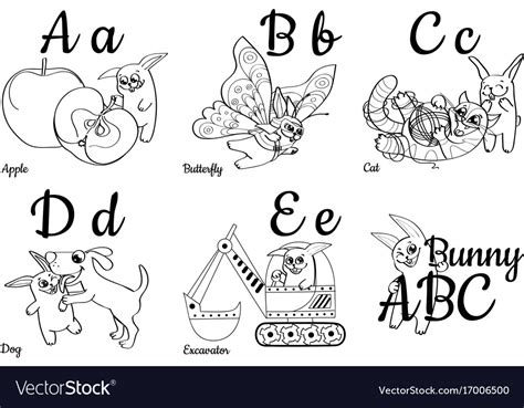 Colorless Alphabet Letters For Kids Coloring Book Vector Image