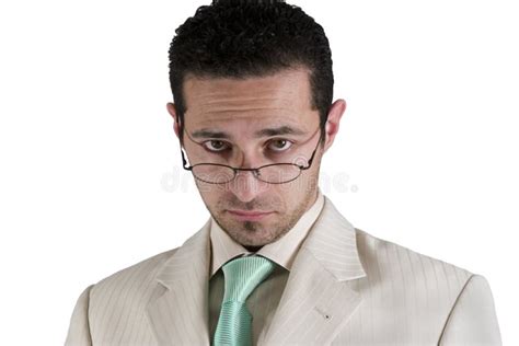 Businessman Looking Over His Glasses Stock Image Image Of Color Glasses 450377