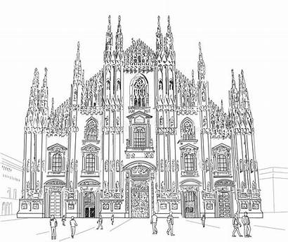 Cathedral Milan Sketch Gothic Architecture Italy Drawn