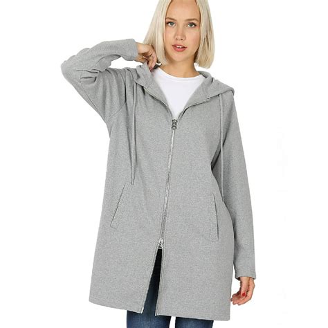 Made By Olivia Made By Olivia Womens Hoodie Oversized Zip Up Long Fleece Sweat Jacket Heather