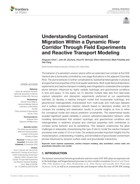 Pdf Understanding Contaminant Migration Within A Dynamic River Corridor Through Field