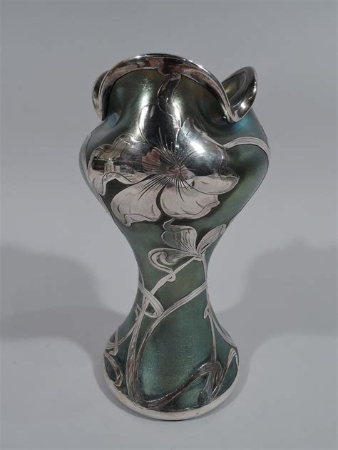 Loetz Art Nouveau Iridescent Glass Vase With Silver Overlay For Sale At 1stdibs