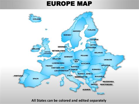 Europe Editable Continent Map With Countries