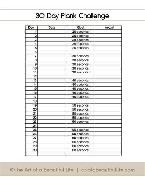 An Easy Day Plank Challenge Free Printable Easy Day Plank Challenge Perfect For