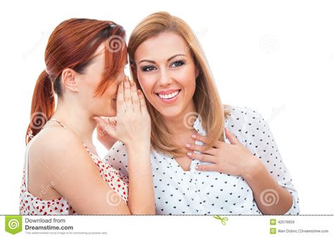 Two Happy Young Girl Friends Talking Or Whispering Stock Image - Image ...