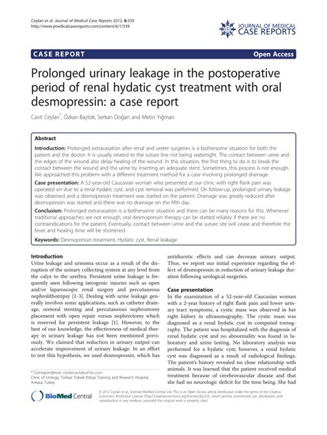 Pdf Prolonged Urinary Leakage In The Postoperative Period Of Renal Hydatic Cyst Treatment With