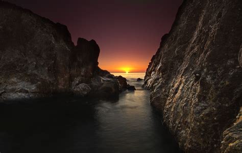 Sunlight Landscape Sunset Sea Bay Rock Reflection Sunrise
